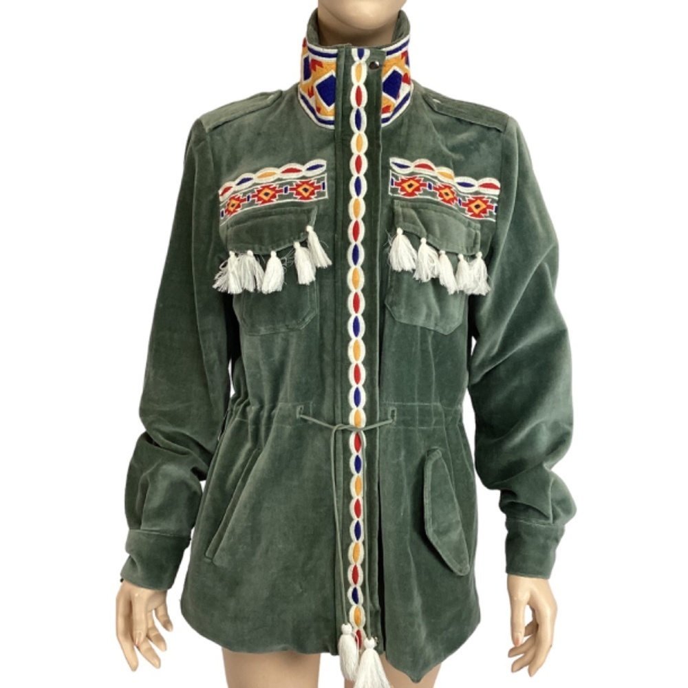 America & Beyond embroidered velvet jacket w/tassels size medium - Picture 2 of 9